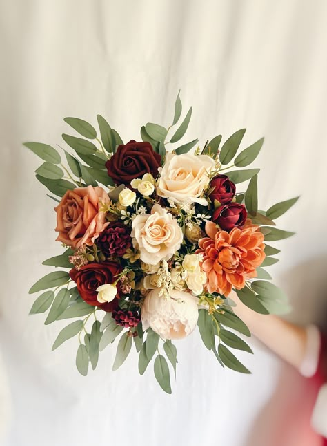 Rust Orange Wedding Bouquet Terracotta Bridesmaids Bouquets - Etsy Canada Wedding Bouquet Terracotta, Terracotta Bridesmaids, 12 Bridesmaids, Rust Orange Wedding, Cream Wedding Flowers, Orange Bridal Bouquet, Orange Wedding Bouquet, Toss Bouquet, Rusting Wedding