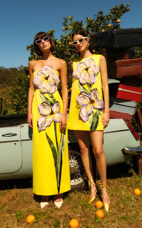 Women's Leo Lin Spring Summer 2025 Collection | Moda Operandi Iris Print, Designer Resort Wear, Leo Lin, Floral Bustier, Guest Attire, Boho Mini Dress, Wedding Attire Guest, Short Sleeve Mini Dress, Mellow Yellow