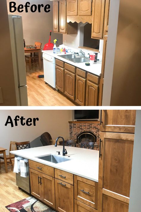 Make your small kitchen look bigger by having an open concept. Look at all this extra counter space added! Adding Counter Space Small Kitchen, Adding Counter Space Kitchen, Small Kitchen Counter Space, Small Kitchen Counter, Kitchen Counter, Kitchen Remodel Idea, Kitchen Space, Diy Kitchen, Kitchen Organization