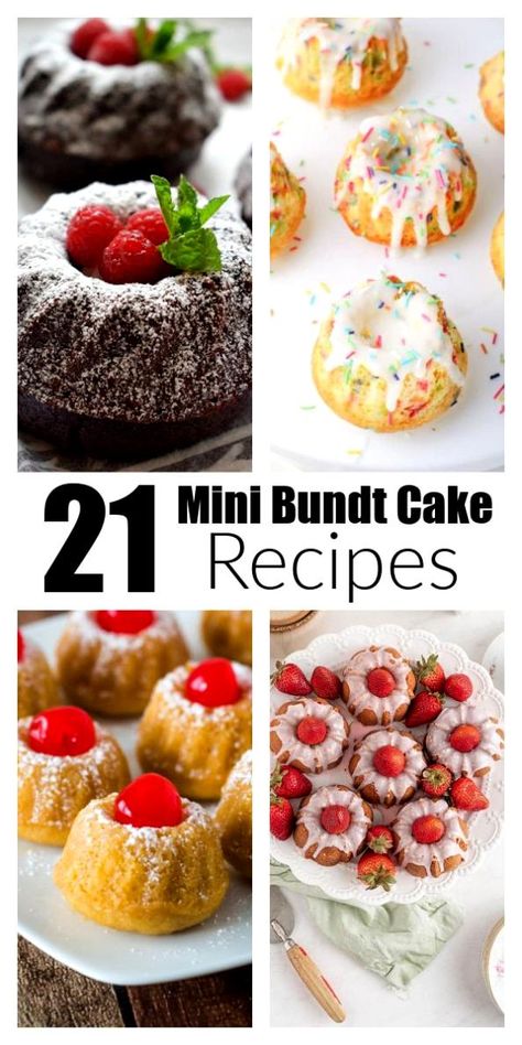 Mini Bundt Cakes Valentines, Diy Mini Bundt Cakes, Mini Bundt Cake Packaging Ideas, Mini Bunts Cakes, Mini Bundt Cakes Christmas Gifts, Delicious Bundt Cake Recipes, Bundt Cake Recipes Mini Desserts, Small Size Cake Recipes, Valentines Day Mini Bundt Cakes