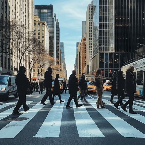 #UrbanCommuter Scene: #Pedestrians cross a busy #City intersection on a #StripedCrosswalk lined by tall #Buildings. #Urban #AIart #AIphoto #StockCake ⬇️ Download and 📝 Prompt 👉 https://stockcake.com/i/urban-commuter-scene_181775_31329 City Crosswalk, Mountain Silhouette, Tall Buildings, Urban Commuter, Sunset Background, Scene Image, Illustration Ideas, Busy City, Long Shadow