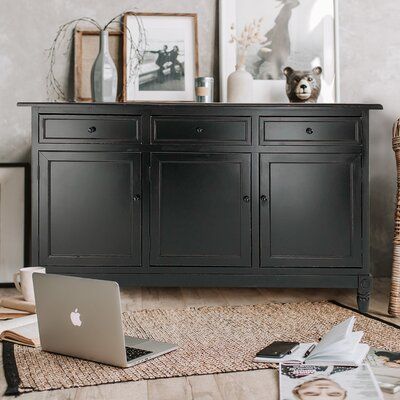 Credenza With Tv Above, Black Wood Sideboard, Furniture Anchors, Black Buffet, Cabinet Dining Room, Sideboard Grey, Console Cabinet, Black Dining Room, Solid Wood Sideboard