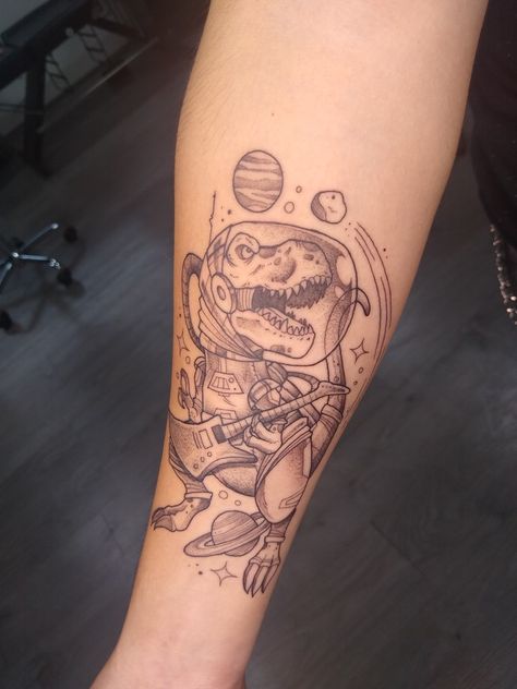 Tattoo Guitar T-Rex Dinosaur Astronaut Space Dinosaur Astronaut Tattoo, Dinosaur Tattoo, Astronaut Tattoo, Dinosaur Tattoos, Space Tattoo, Awesome Tattoos, Mini Tattoos, Skull Tattoo, Cool Tattoos