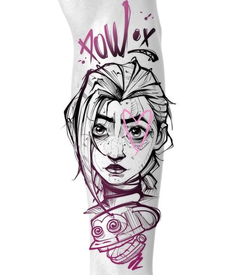 Vadik Nevadik on Instagram: “⠀ ⠀ ⠀ ⠀ ⠀ ⠀ ⠀ ⠀ ⠀ jinx ⠀ #jinx #jinxtattoo #tattoodesign #arcane #arcanetattoo #riotgames #leagueoflegends” Jinx Tattoo Design, Jinx Tattoo, Henna Business, Anime 2023, Pink Tattoo, Sharpie Tattoos, Geek Tattoo, Flash Tattoo Designs, Sketch Tattoo Design