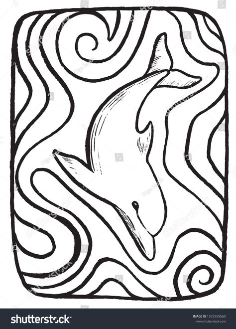 Dolphin Linocut, Drawing Of A Dolphin, Dolphin Abstract, Linocut Ideas, Illustration Outline, Undersea World, Collage Drawing, Line Sketch, A Dolphin