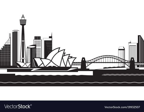 Sydney Skyline Silhouette, Sydney Tattoo, Australia Skyline, Skyline Drawing, Sydney Skyline, Building Icon, Skyline Silhouette, City Vector, Sydney City