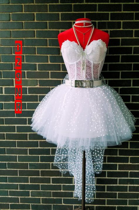 White Bachelorette Party Dress, Madonna Costume, 80's Prom, White Bachelorette, White Lace Corset, White Tulle Skirt, 80s Prom Dress, Bachelorette Party Dress, Bride Costume