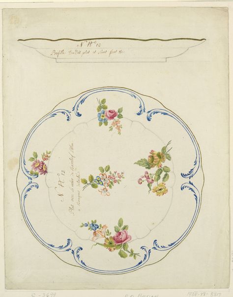 Drawing, Design for a Painted Porcelain Tray Uzbek Architecture, Tulips And Daisies, Red Parrot, Roses Yellow, Vintage Parrot, Porcelain Tray, Parrot Tulips, China Painting, Vintage Teacups