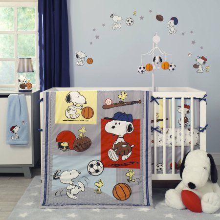 Free 2-day shipping on qualified orders over $35. Buy Bedtime Originals Snoopy Sports 3-Piece Crib Bedding Set at Walmart.com Snoopy Nursery, Sports Nursery Theme, Sports Bedding, Sports Nursery, Crib Bedding Boy, Wall Appliques, Baby Crib Bedding Sets, Blue Bedding Sets, Yves Delorme