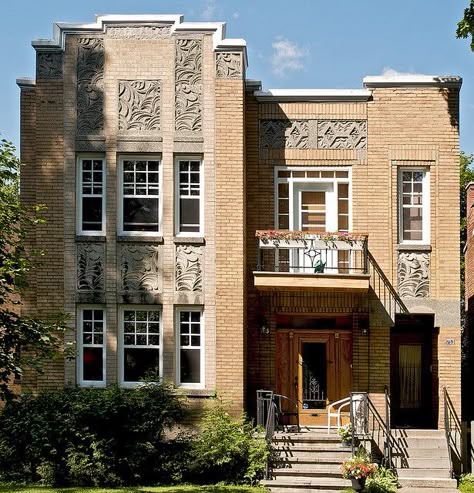 Art Deco Townhouse, Art Deco Apartment Exterior, Art Deco Hotel Exterior, Art Gallery Exterior, Art Deco High School Exterior, Art Deco Facade Architecture, Art Deco House Exterior, Canada Apartment, Chicago Art Deco Architecture