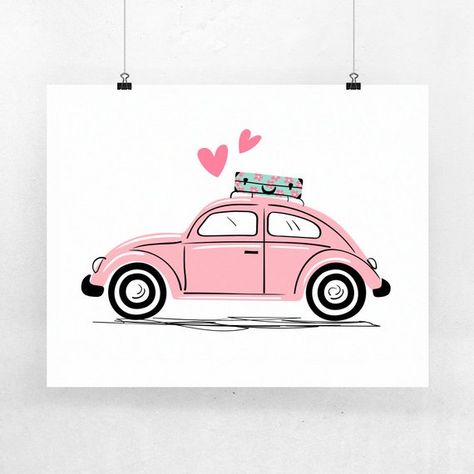 Pink Vintage VW Beetle Art Print VW Bug Valentines Day art | Etsy Bug Valentines, Valentines Day Art, Beetle Art, Vw Art, Vw Vintage, Vw Bugs, Soyut Sanat Tabloları, Vintage Vw, Car Illustration