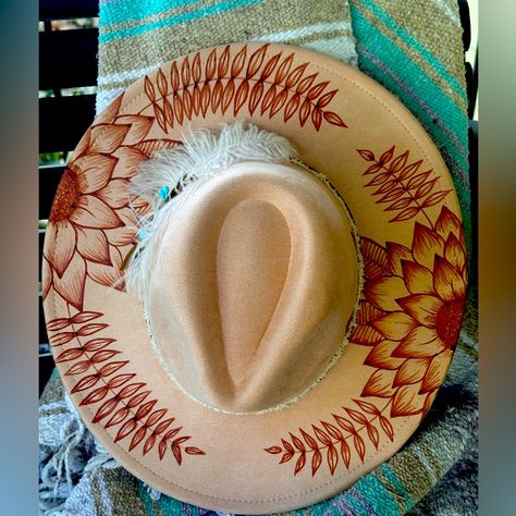 In Time For Fall, Get Your Custom Burned Bohemian Style Adjustable Rancher Hat. Because Each Hat Is Hand Burned, You Are Able To Make Small Custom Changes To The Design Or Add Small Details Like Your Name, Initials, Etc. Just Send A Note When You Order And I’ll Let You Know If It’s Something We Can Do. Also, Let Us Know Which Color You Are Ordering Or We Will Default To The Color Shown. Hats Are Adjustable And Can Accommodate A Head Circumference Of 56-58 Centimeters. If Your Head Size Typically Burnt Hats Designs, Custom Hats For Women, Boho Chic Hats, Burned Hats, Lainey Wilson, Rancher Hat, Western Hat, Bohemian Accessories, Name Initials