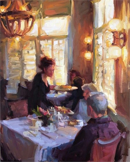 Paintings Of People Eating, Cafe Scenes Paintings, Cafe Paintings Art Coffee Shop, Restaurant Painting, Coffee Oil Painting, Breakfast Oil Painting, Cafe Painting, Interior Paintings, Art Painting Gallery