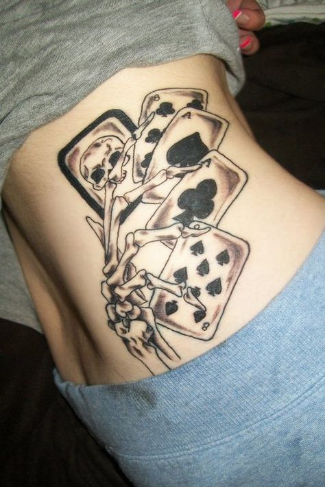 Dead Mans Hand Cards, Skeleton tattoo. Dead Mans Hand Tattoo, Dead Mans Hand, Hand Holding Card, Mans Hand, Cards Tattoo, Random Tattoos, Tattoo Pics, Shin Tattoo, Ink Therapy