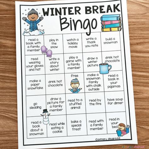 Free Printable Winter Break Bingo Activities For High School Students, Primary Playground, Activities For High School, Winter Break Activities, Reading Bingo, Math Bingo, January Activities, Winter Classroom, Classroom Christmas