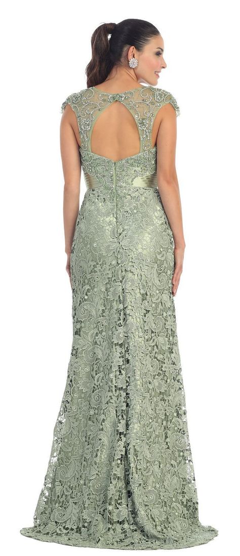 This fabulous plus size dress comes with round neckline, floor length, sequins mix with rhinestones embroideries on top and back side with fine lace material. Neckline : Mesh Overlay/Open Back Waistline : Hourglass Length : Asymmetrical 71" Fabric : Poly-Lace Sleeve : Cap Sleeve Closure : Back Zipper Colors : Burgundy, Black, Champagne, Dusty Rose, Ivory, Mauve, Royal Blue, Sage, Silver, Black Sizes : 6, 8, 10, 12, 14, 16, 18, 20 Fully Lined Soft Cup Inserts Occasion : Formal, Evening Party, Mot Prom Formal Dresses, Green Sequin Dress, Green Formal Dresses, Sage Green Dress, Mother Of The Bride Dresses Long, Mother Of The Bride Gown, Mother Of Groom Dresses, Lace Formal Dress, Plus Size Formal Dresses