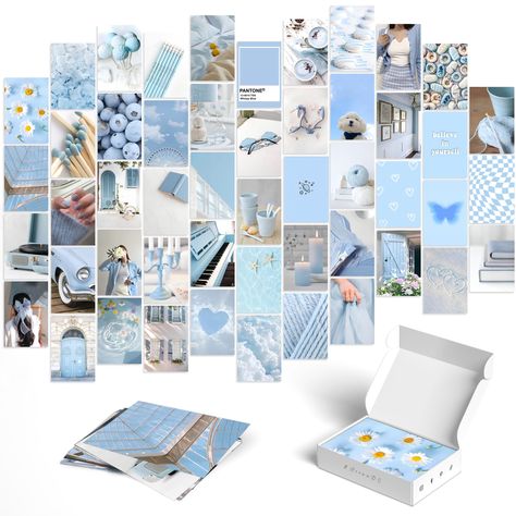 Cute Blue Room Decor, Light Blue Teenage Girl Bedroom, Baby Blue Bedroom Aesthetic, Room Ideas Light Blue, Baby Blue Room Aesthetic, Perfect Blue Aesthetic, Baby Blue Room, Blue Wall Collage, Blue Teen Girl Bedroom