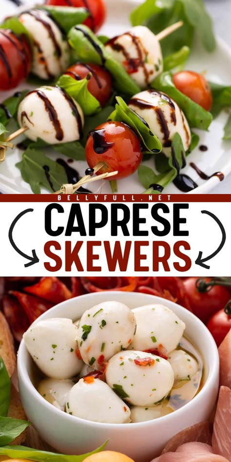 Looking for a simple yet elegant appetizer? These Caprese Skewers are perfect for Labor Day party food ideas. Combining small mozzarella balls, cherry tomatoes, basil leaves, olive oil, and balsamic glaze, they make delightful summer party appetizers! Mozzarella Caprese Skewers, Tomatoes Basil Mozzarella Appetizers, Small Mozzarella Balls, Cherry Tomato Skewers, Tomato Skewers Appetizers, Mozzarella Skewers Appetizer Ideas, Mozzarella And Tomato Skewers, Mozarella Tomato Basil Skewers, Easy Appetizer Skewers