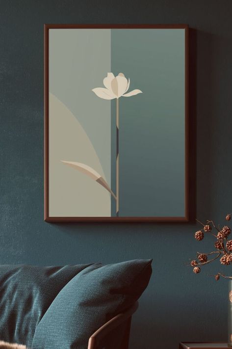 Minimalist Flower Painting, Entryway Flowers, Minimalist Art Painting, Floral Painted Furniture, Minimalistic Painting, Entryway Wall Art, Flower Digital Art, Minimalist Canvas Art, Minimalist Art Abstract