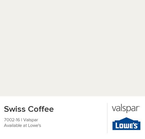 Swiss Coffee Valspar Paint Colors, Valspar Paint, Swiss Coffee, Perfect Paint Color, Color Chip, Interior Painting, Casa Exterior, Interior Paint Colors, Bedroom Paint