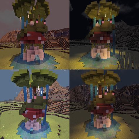 Minecraft Mushroom Fountain, Minecraft Frog Fountain, Minecraft Frog Enclosure, Mushroom Fountain, Minecraft Frog, Minecraft Id, Minecraft Aesthetics, Minecraft Mushroom, Minecraft Nostalgia