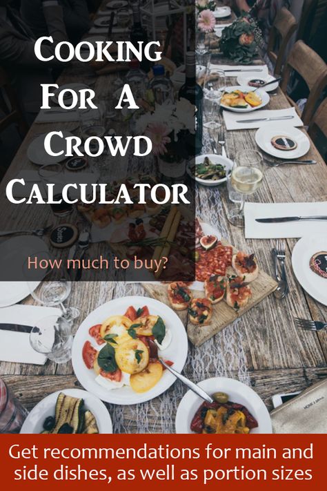 This calculator provides the amount of protein, vegetables, starches, etc that you would need to feed a large number of people. If you’re considering having a large gathering for a birthday, graduation, church event, or fundraiser and need to know how much to buy and prepare to feed a crowd, you’ll can get an estimate of how much you’ll need per person using this calculator. Estimating Food For A Party, Recipes For Large Crowds, Dinner Fundraiser Ideas, Salad For A Crowd, Protein Vegetables, Salads For A Crowd, Food Bars, Party Hosting, Different Types Of Vegetables