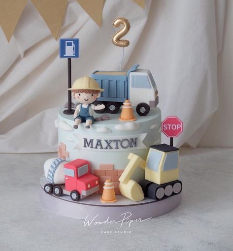 Construction 2nd Birthday Cake, Cake Boys Birthday, Birthday Cake For Boys 2nd, Cake Truck, Cake For Boys Kids, Vehicles Cake, Truck Cake 2nd Birthday, Birthday Cake Truck, Truck Cakes For Boys 2nd Birthday