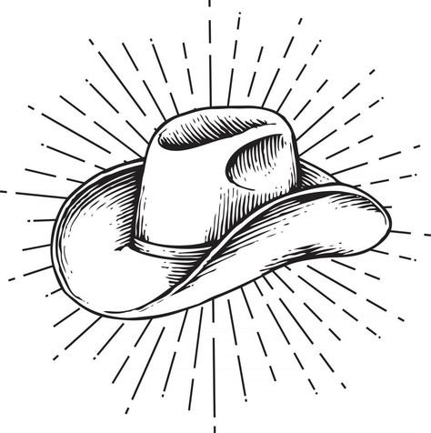 Cowboy Hat - Hand Drawn Style Cowboy 15 Hat Clipart, Cowboy Hat Drawing, Cowboy Hat Tattoo, Cowboy Hat Design, Hat Drawing, Cowboy Tattoos, Western Tattoos, Hat Vector, Chapeau Cowboy