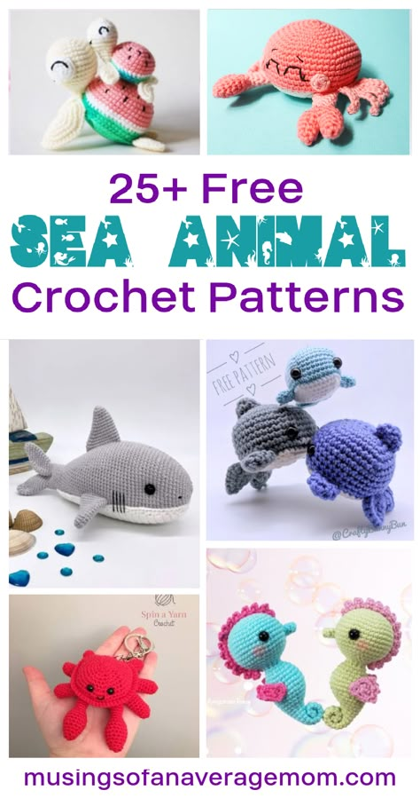 More than 25 Free Amigurumi Sea Animal Crochet patterns Crochet Sea Animals Free Pattern, Fish Crochet Pattern Free, Sea Animal Crochet, Crochet Ocean Animals, Animal Crochet Patterns, Crochet Fish Patterns, Crochet Sea Creatures, Crochet Stuffies, Crochet Shark