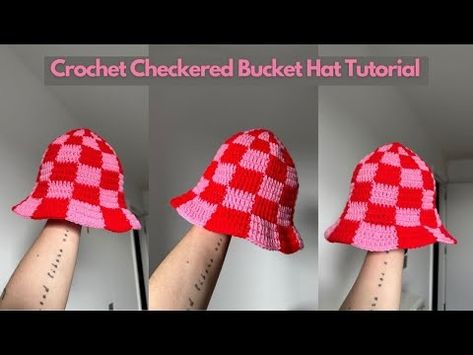 Crochet checkered bucket hat tutorial I Kenikse Crochet - YouTube Crochet Bucket Hat Video Tutorial, Winter Crochet Bucket Hat, One Size, Checkered Bucket Hat Crochet, Checked Bucket Hat Crochet, Crochet Bucket Hat, One Size Fits Most, Bucket Hat Tutorial, Checkered Bucket Hat, Checkered Crochet, Crochet Checkered