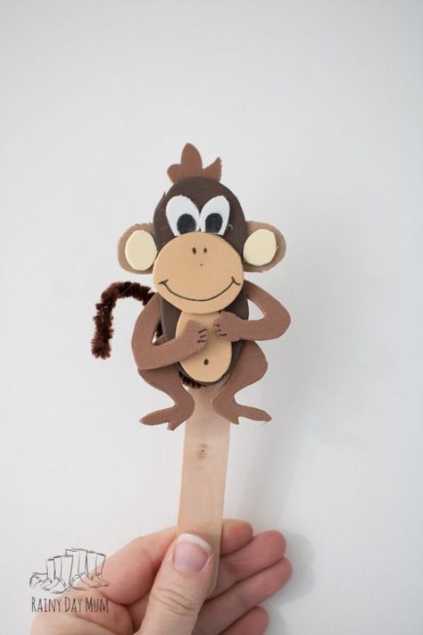 Get creative and make these 5 little monkey puppets to use when singing the popular children's rhyme Five Little Monkeys Jumping on the Bed. Template to create these easy craft foam puppets included to download. #craft #totschool #preschoolathome #craftstickpuppets #nurseryrhymes #countingrhymes #circletime #rhymetime Jungle Theme Classroom Decorations, Monkey Craft, Monkeys Jumping On The Bed, 5 Little Monkeys, Monkey Puppet, Jumping On The Bed, Monkey Jump, Monkey Crafts, Five Little Monkeys