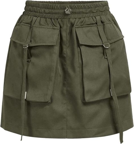 Amazon.com: SweatyRocks Women's Flap Pocket Cargo Skirt Soild Elastic Drawstring Waist Mini Skirts Army Green L : Clothing, Shoes & Jewelry Mini Skirt Party, Cargo Skirt, Flap Pocket, Army Green, Drawstring Waist, Shoes Jewelry, Top Styles, Elastic Waist, Fashion Branding