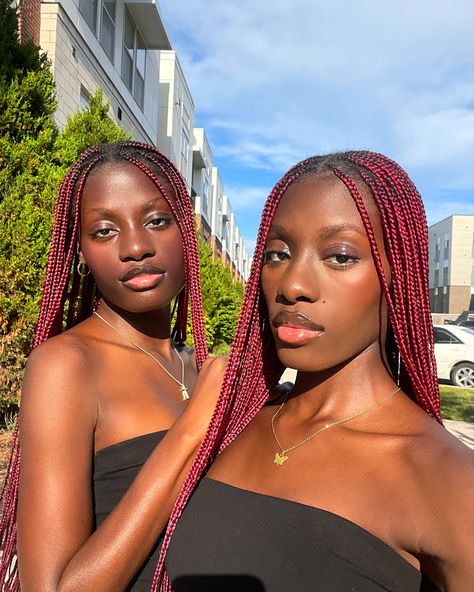 Burgundy And Ginger Braids, 99j Hair Color Black Women Braids, Cherry Red Braids Black Women, Honey Brown And Pink Braids, 1b/burgundy Braids, New Things To Try, Dark Skin Women, Good Hair Day, Hair Day