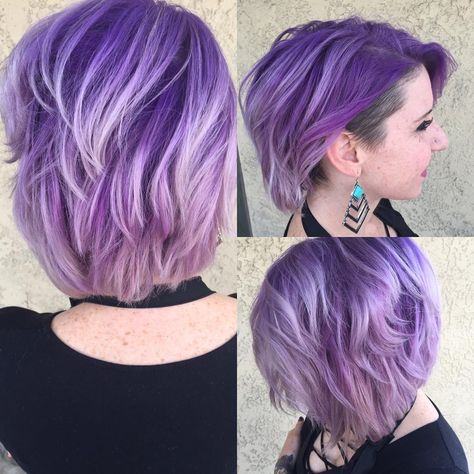 awesome 30 Fashionable Ideas for Styling Short Purple Hair -- Be the Brightest Star! Check more at http://newaylook.com/best-short-purple-hair-styles/ Fantasy Color Hair Short, Purple Hair Curly Short, Light Purple Short Hair, Lilac Short Hair, Short Violet Hair, Violet Short Hair, Short Lilac Hair, Lavender Hair Color Ideas, Purple Pixie Cut