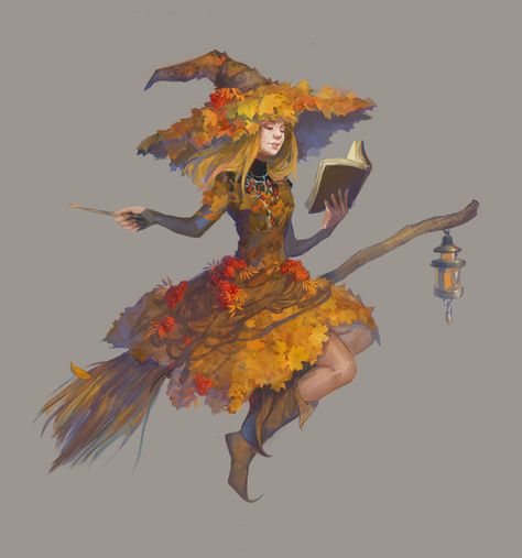 Autumn Character, Fall Witch, Witch Flying, Creature Fantasy, Witch Drawing, Baba Jaga, Autumn Witch, Witch Dress, Witch Art