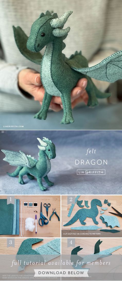 Felt Dragon, Diy Sy, Kraf Kertas, Plushie Patterns, Sewing Stuffed Animals, Creation Couture, Sewing Toys, Handmade Felt, Felt Toys