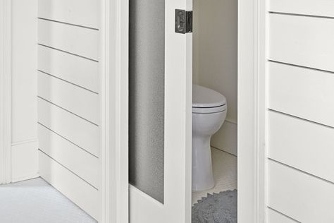 15 Small Bathroom Ideas - This Old House White Marble Shower, Hidden Toilet, Tiny Bath, Marble Showers, Striped Room, Pedestal Sinks, Toilet Room, Pocket Door, Privacy Glass