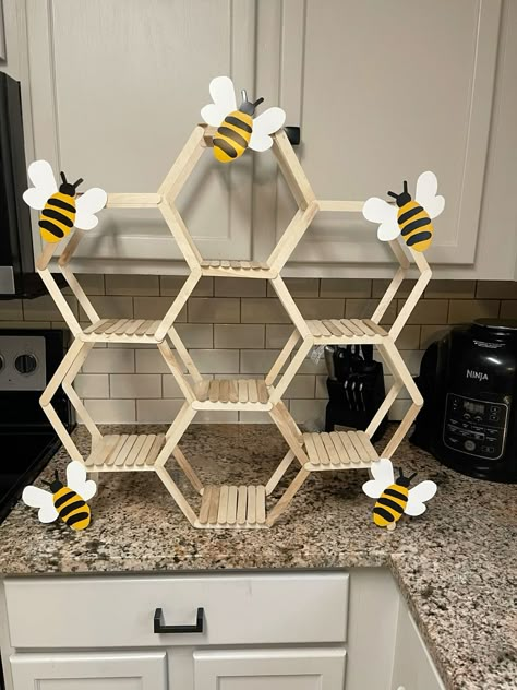 Oh Honey Baby Shower Theme, Honeycomb Centerpiece Diy, A Little Honey Baby Shower Ideas, Bee Party Decorations Diy, Honey Booth Display Ideas, Beeday Party Decor, Diy Honeycomb Cupcake Stand, Bee Gifts Diy, A Little Honey Is On The Way Baby Shower Theme