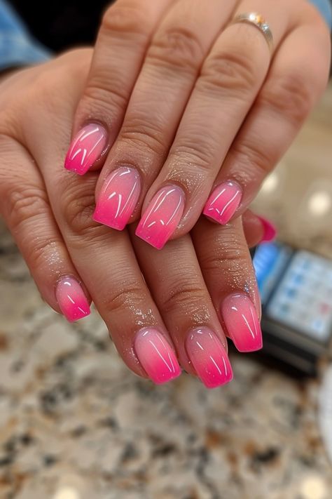 17 Ombre Nail Ideas That Are Gorgeous Pink And Blue Ombre Nails Short, Ombre Nails Square Short, Umbra Nails Ombre, Nails Inspo Ombre, Color Ombre Acrylic Nails, White Nails With Hot Pink, Purple Pink Ombre Nails, Pink Tips With Glitter, Red Ombre Nails Short