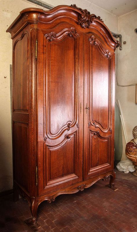 A Fine French Louis XV period, carved,  solid walnut , Bordelais Armoire that opens with two beautifully paneled doors. Narnia Armoire, Vintage Wardrobe Closet, Armoire Makeover, Vintage Armoire, Paneled Doors, Wardrobe Vintage, French Style Interior, Antique Wardrobe, French Wardrobe