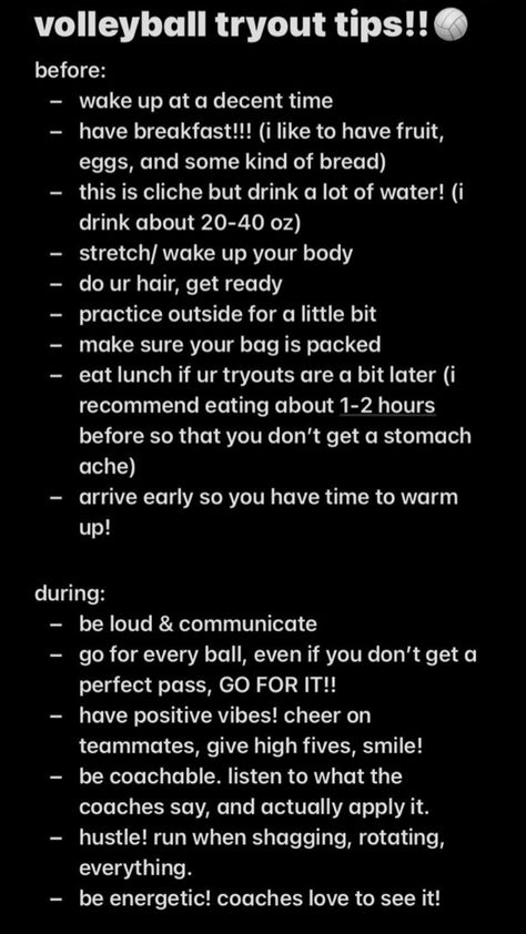 VOLLEYBALL TIPS!! Volleyball Tryout Tips, Tryout Tips, Volleyball Tryouts, Volleyball Tips, Eat Lunch, Stomach Ache, Volleyball, The Outsiders