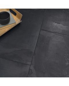 Slate Interior Design, Black Tile Bathroom Floor, Dark Tile Floors, Black Slate Floor, Slate Floor Kitchen, Black Slate Tiles, Black Tile Bathrooms, Slate Kitchen, Slate Tiles