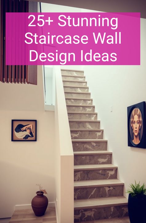 25+ Stunning Staircase Wall Design Ideas Staircase Without Wall Support, Staircase Wall Design Ideas, Staircase Wallpaper Ideas, Staircase Wall Design, Staircase Wallpaper, Wallpaper Staircase, Staircase Design Ideas, Bold Paint Colors, Statement Art Pieces