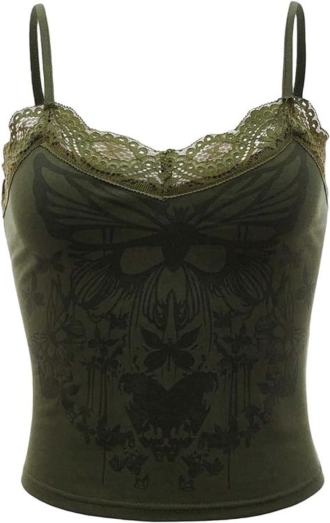 SOLY HUX Women's Y2k Gothic Lace Trim Cami Crop Top Sleeveless Sexy Tank Tops Camisole Clubwear Outfit Lace Cami Y2k, Yummy Aesthetic, Thrift List, Clubwear Outfits, Gothic Party, Chunky Combat Boots, Crop Top Sleeveless, Tara Yummy, Gothic Lace