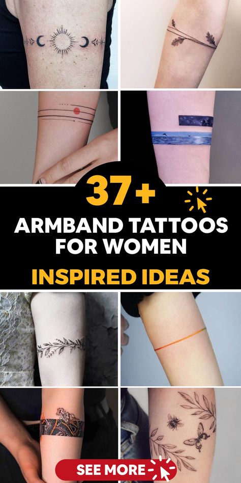 Discover a variety of artistic armband tattoos designed to enhance your individuality. Whether you prefer intricate floral motifs or daring geometric shapes, there's a perfect ink for you. Express your unique style and personality through a stylish armband tattoo that speaks volumes about who you are. Say goodbye to mundane looks and hello to an elevated appearance with these stunning tattoos tailored for women. Lower Arm Tattoo Ideas For Women, Filling Space Between Tattoos, Fine Line Arm Band Tattoo, Stylish Tattoos Women, Female Arm Band Tattoo, Around The Arm Tattoos For Women, Arm Band Tattoo Meaning, Above The Elbow Tattoo Women, Arm Band Tattoo Women