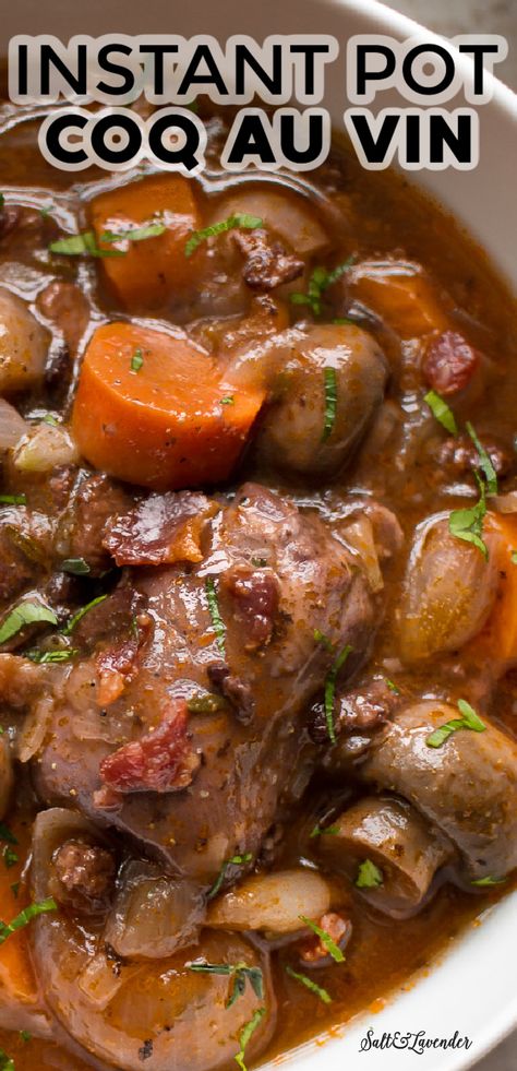 Chicken And Red Wine Recipes, Coq Au Vin Instant Pot, Chicken Pot Roast Instant Pot, Coq Au Vin Recipe Instant Pot, Chicken Red Wine Recipes, Coq Au Vin Recipe Slow Cooker, Instant Pot Chicken Stew Recipes, Red Wine Chicken Recipes, Instant Pot Meat Recipes