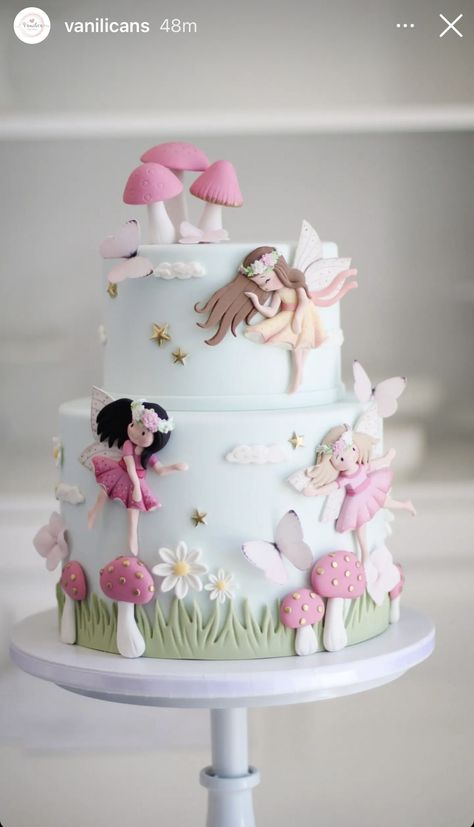 Butterfly Party Cake Ideas, Cake Ideas For Birthday Girl, Omg Doll Cake, Fairy Theme Birthday Party Cake, Fairy Garden Theme Cake, Fairy Garden Cakes For Girls Birthday, Fairy Party Cake Ideas, Baby Girl Birthday Theme First, Cute Fairy Pictures