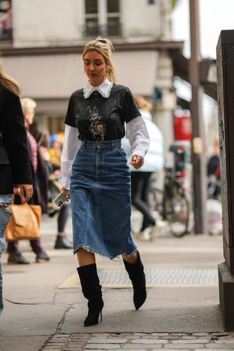 Hippie Mode, Boho Mode, Denim Skirt Outfits, Looks Street Style, Fashion Mode, Mode Inspiration, Outfit Casual, Looks Vintage, Look Chic