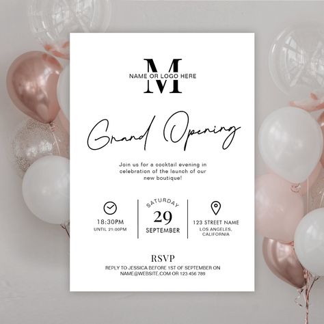 Store Launch Invite, Office Opening Party, Business Grand Opening, Shop Opening Invitation Card, Business Launch Party, Black White Invitation, Event Invitation Design, Grand Opening Invitations, Salon Party