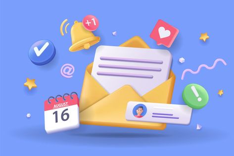 Notification Illustration, Email Illustration, Email Banner, Friday Illustration, Open Envelope, Email Notification, 3d Words, 99 Design, 3d Icons